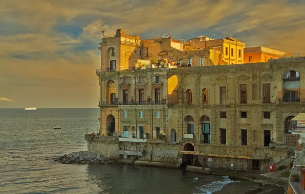 Море, Италия, Неаполь, Дворец донны Анны, Palazzo Donn'Anna
