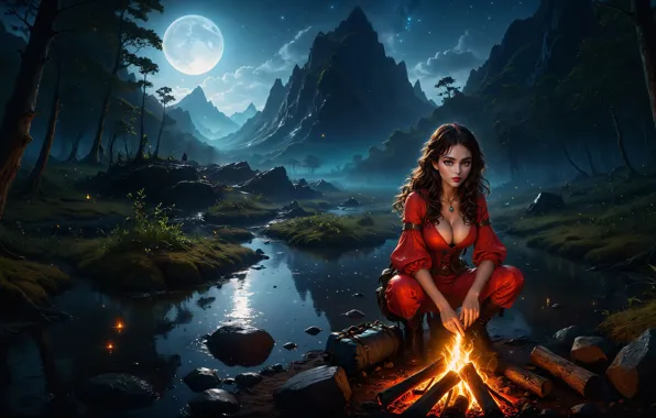 Fire, girls, nature, people, neural network