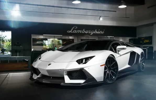 Картинка Lamborghini, Light, Power, Front, White, LP700-4, Aventador, Supercar