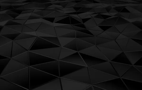 Картинка поверхность, абстракция, треугольники, грани, black, рендер