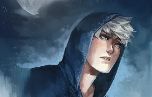 Картинка луна, арт, парень, Rise of the Guardians, Хранители снов, Ледяной Джек, Jack Frost, DustyLeaves