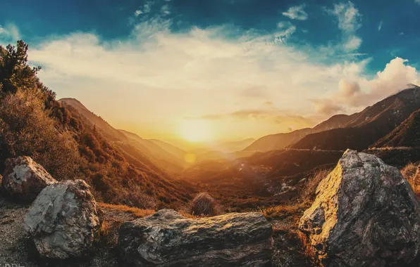 Картинка небо, горы, восход, скалы, sky, mountains, rocks, sunrise