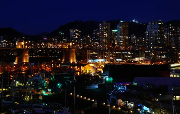 Ночь, Канада, Ванкувер, night, Downtown, canada, Vancouver