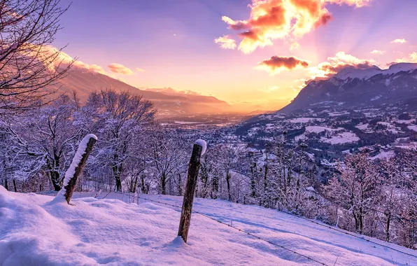 Картинка небо, облака, снег, горы, Франция, вид, красота