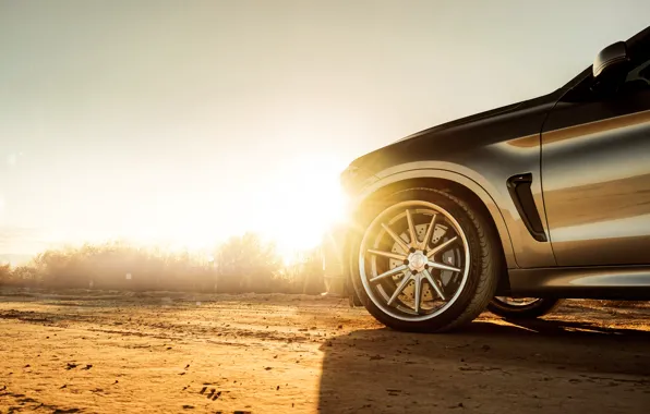 Солнце, дизайн, пустыня, колесо, диск, лучи света, BMW X6M