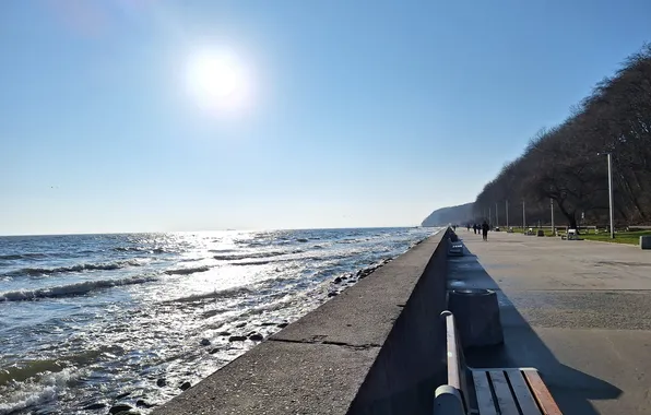 Morze, Bulwar, słońce