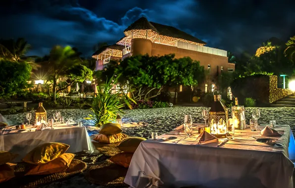 City, beach, villa, Watamu, Medina Palms, dinner on beach