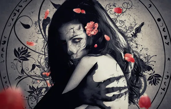 Картинка девушка, демон, арт, фэнтази, темная сторона