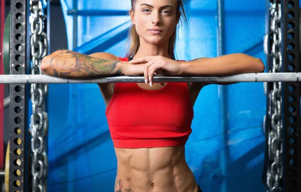 Bar, tattoo, fitness, fitness model, abs