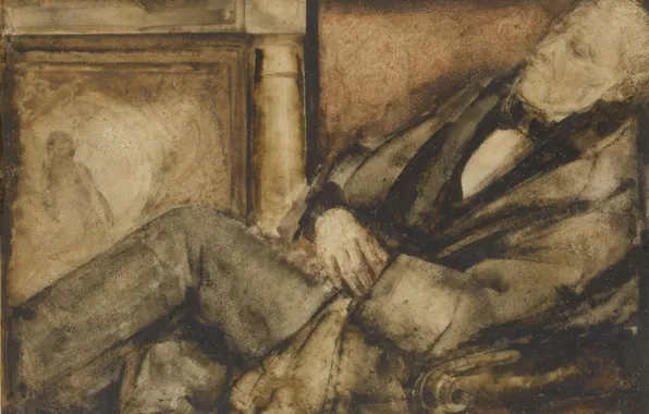 Акварель, 1928, Иллюстрация, Grigory Gluckmann, задремавший старик