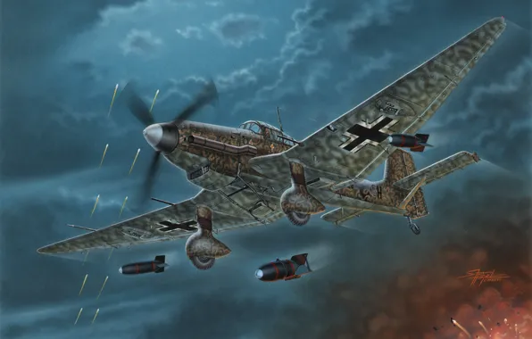Ju-87, Luftwaffe, Пикирующий бомбардировщик, Боевой самолёт, Ju-87D