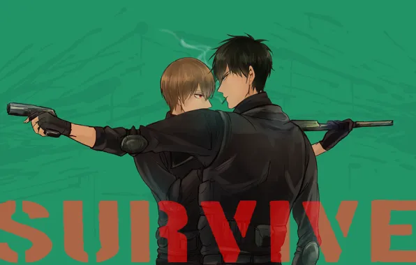 Оружие, аниме, арт, парни, мафия, Gintama, Okita Sougo, Hijikata Toushirou