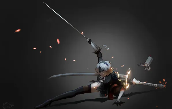 Картинка games, artwork, nier-automata, 2017-games, 2B Nier Automata Katana