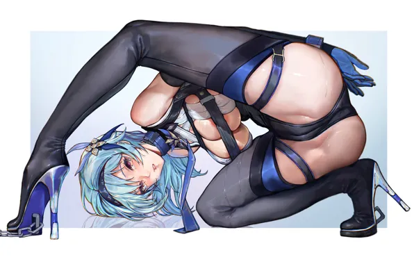 Girl, hot, sexy, ass, boobs, blue, anime, short hair