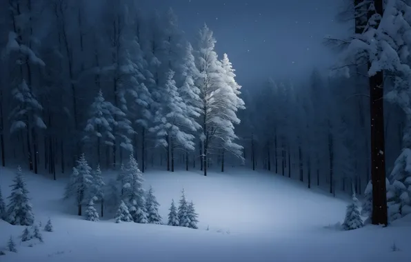 Зима, иней, лес, снег, деревья, природа, зимний, ели