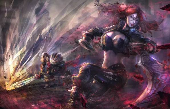 Девушка, рыжая, art, lol, League of Legends, Katarina, Sinister Blade