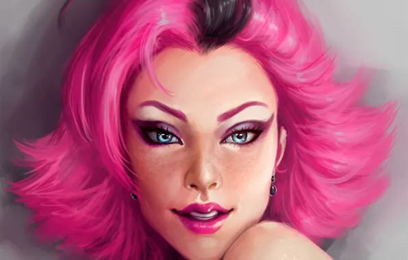 Woman, eyes, pink, art