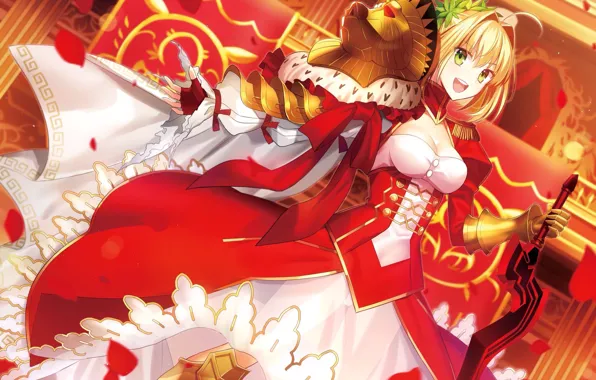 Девушка, меч, платье, saber, anime, art, Fate/Extra