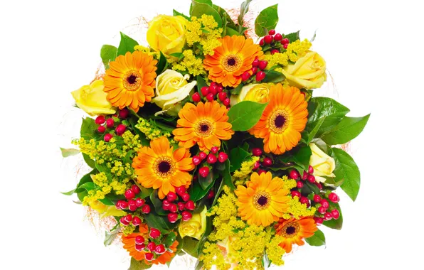 Краски, розы, букет, герберы, композиция, bouquet, gerberas, roses