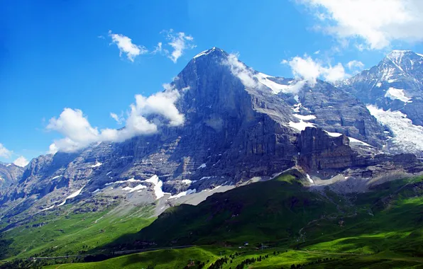 Небо, облака, Швейцария, Альпы, горая вершина, Eiger
