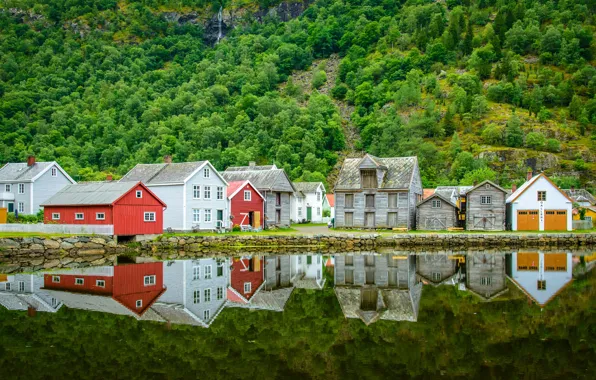 Лес, вода, деревья, горы, озеро, отражение, камни, скалы