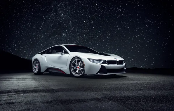 Белый, небо, ночь, вид, bmw, звёзды, white, wheels