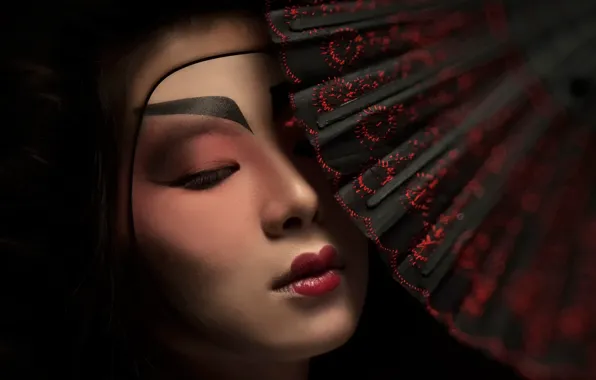 Картинка макияж, веер, Geisha Mask