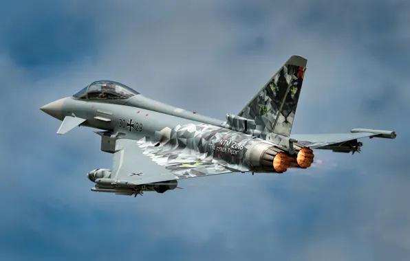 Небо, турбина, летит, Eurofighter Typhoon, боевой самолёт