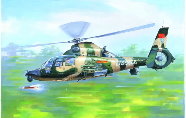 Картинка модернизированная версия, Z-9WA, ПТУР HJ-8E, ударная модификация, Harbin, китайский многоцелевой вертолёт