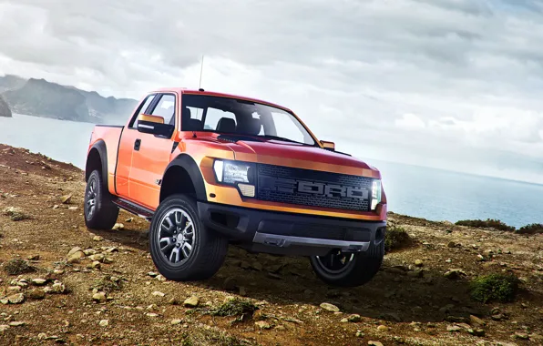 Картинка Ford, Sky, Raptor, Mountains, Pickup, Sea, F150