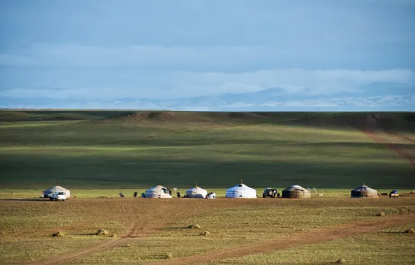 Картинка степь, линия горизонта, Монголия