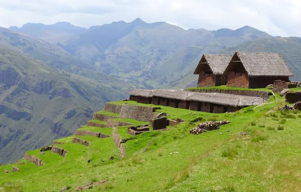 Картинка house, grass, landscape, nature, stone, beautiful, mountain, valley