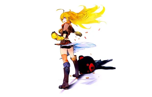 Картинка long hair, anime, blonde, standing, anime girls, white background, simple background, RWBY