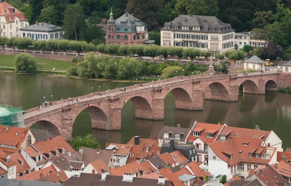 Картинка Дома, Мост, Река, Германия, Панорама, Крыши, Здания, Bridge