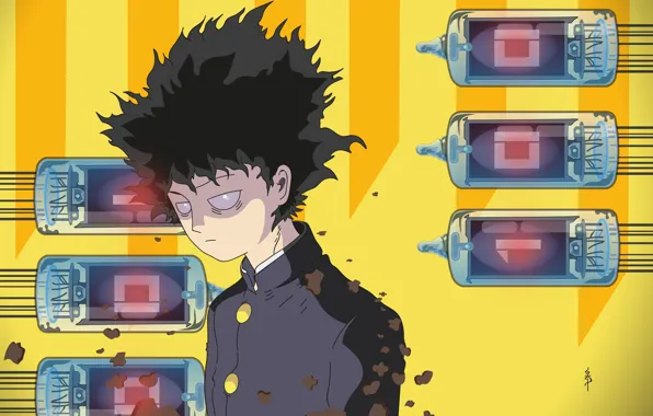 Взгляд, фантастика, парень, Mob Psycho 100, Кагеяма Шигео, Моб психо 100