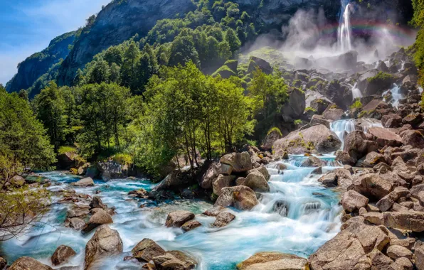 Картинка водопад, Швейцария, река, горы, природа