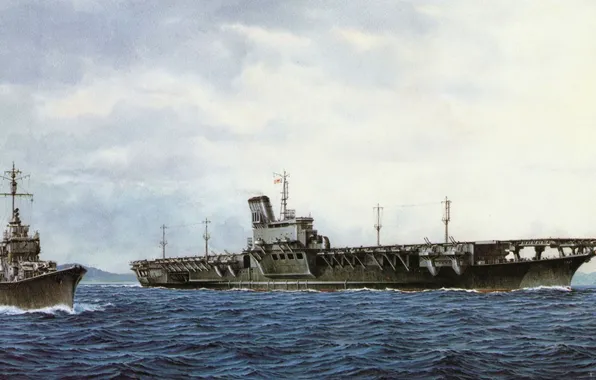 Корабль, арт, авианосец, флот, военный, японский, эсминец, WW2
