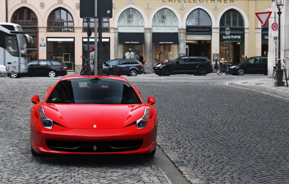 Красный, город, Ferrari, supercar, феррари, 458, Italia, Spider