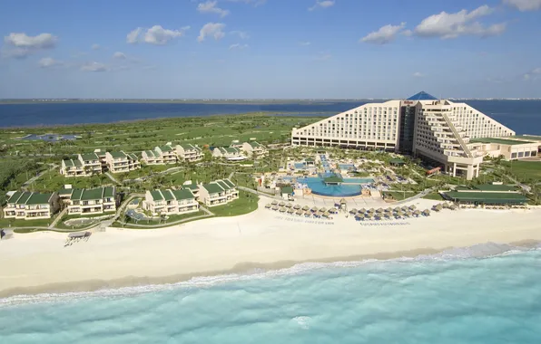 Картинка песок, пляж, небо, отель, mexico, cancun