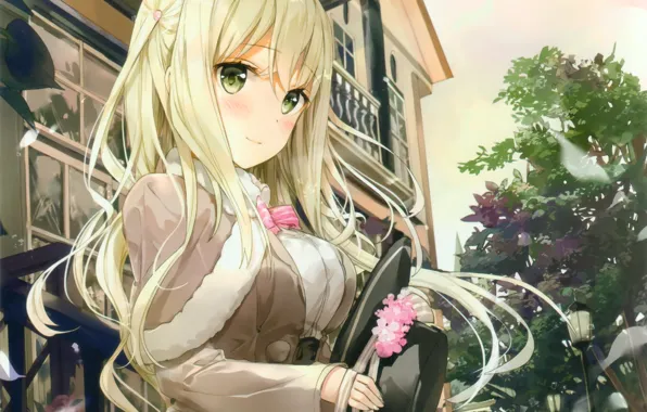 Girl, flower, hat, woman, anime, beautiful, pretty, beauty
