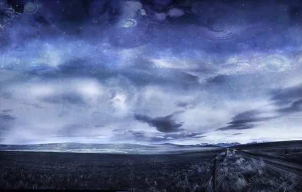 Дорога, небо, облака, горы, колосья, Arbor Lux, Digital Alchemy Landscapes