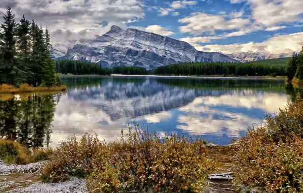 Горы, озеро, Канада, Banff National Park, Canada, Банф, Mount Rundle