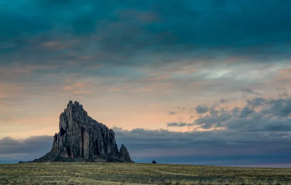 Картинка небо, облака, природа, скала, пустыня, США, Нью-Мексико, Шипрок