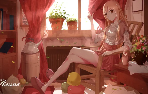 Девушка, комната, Мастера меча онлайн, Sword Art Online, Асуна