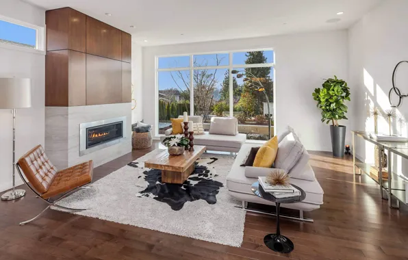 Living room, interior, luxury, Villa, fireplace, Yarrow Point Home