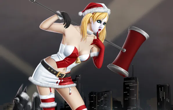 City, girl, christmas, sexy, cleavage, blouse, Batman, thighhighs