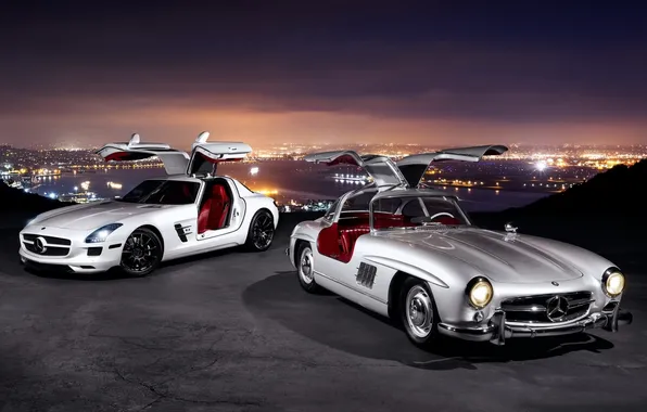 Картинка фон, Mercedes-Benz, двери, Мерседес, панорама, AMG, SLS, передок