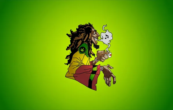 Картинка music, smoke, Bob Marley, Jamaica, marijuana, reggae, dreadlocks, caricature