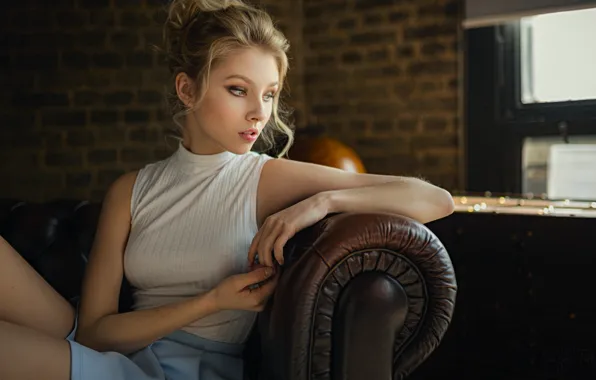 Девушка, Фото, Диван, Блондинка, Модель, Girl, Окно, Model