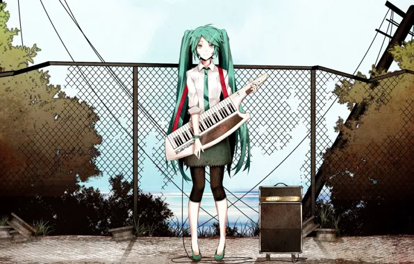 Девушка, галстук, vocaloid, Hatsune Miku, длинные волосы